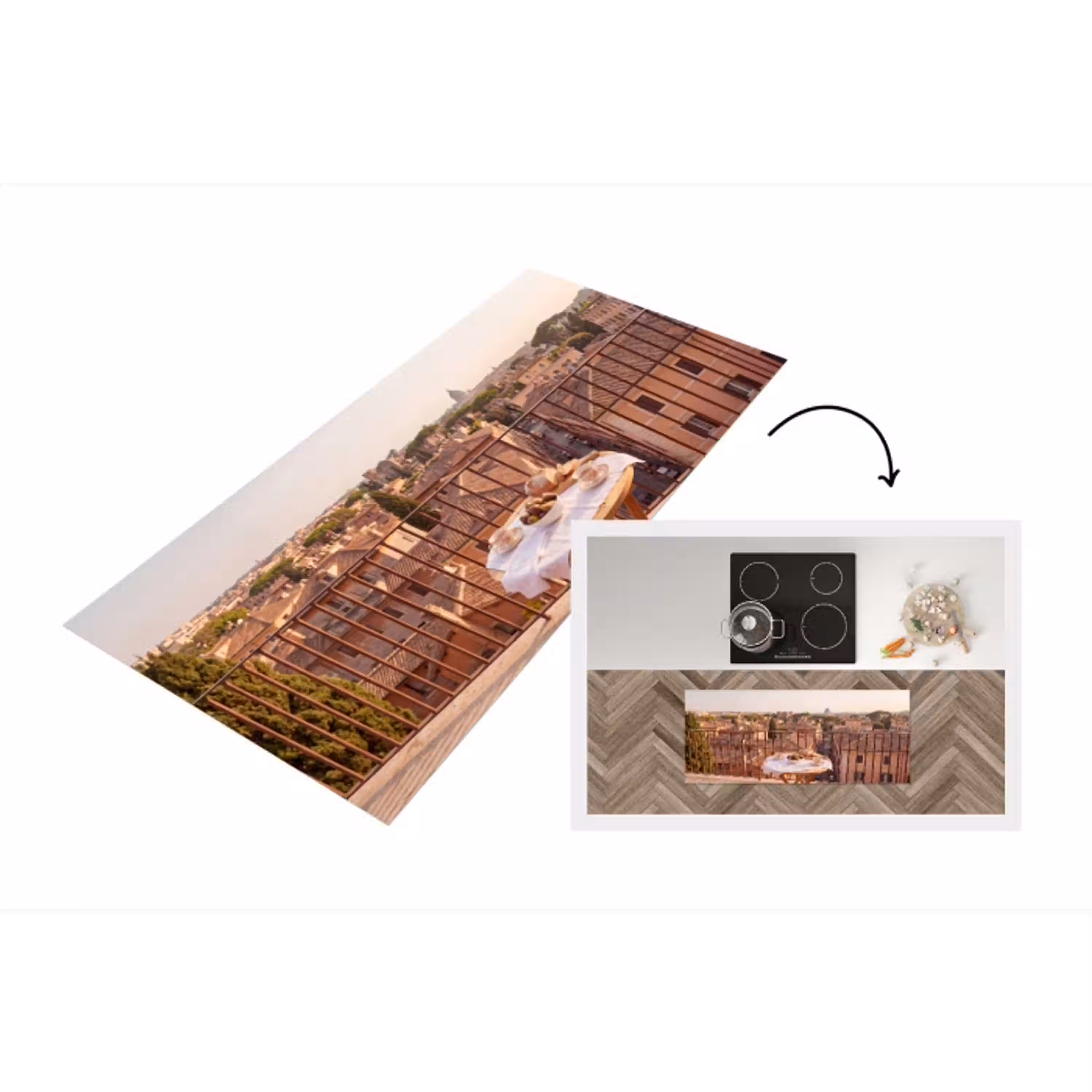 Eten - Ontbijt - Balkon - Stad - Zonsopgang Keukenloper - keukenmat middel -3d