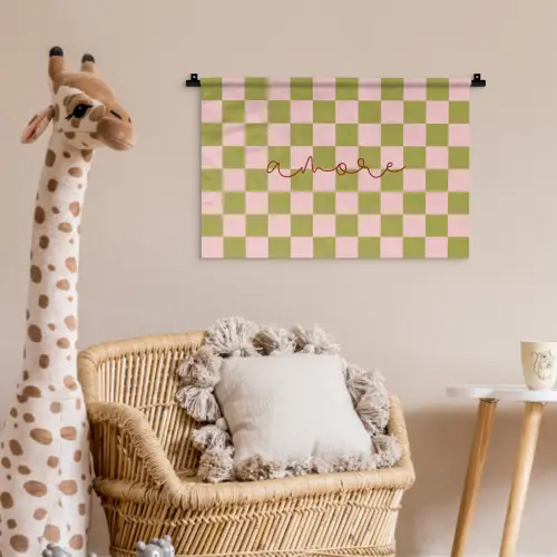 Patroon - Geblokt - Olijfgroen - Amore Wandkleed katoen klein -wsfeer5_kind