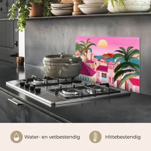 Stad - Roze - Palmbomen keuken achterwand spatscherm klein -usp_NL