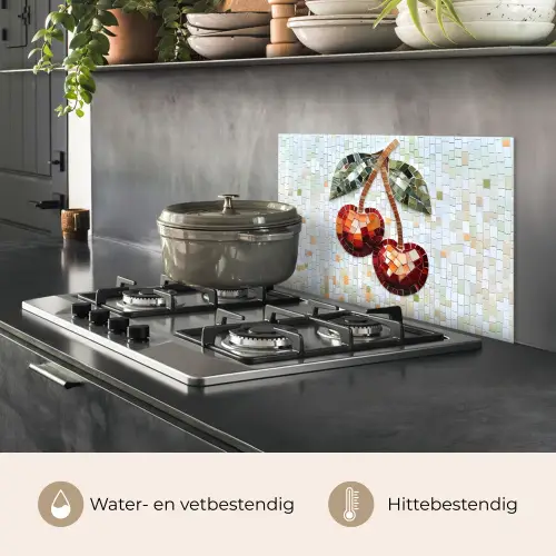 Kersen - Rood - Mozaïek - Blaadjes keuken achterwand spatscherm klein -usp_NL