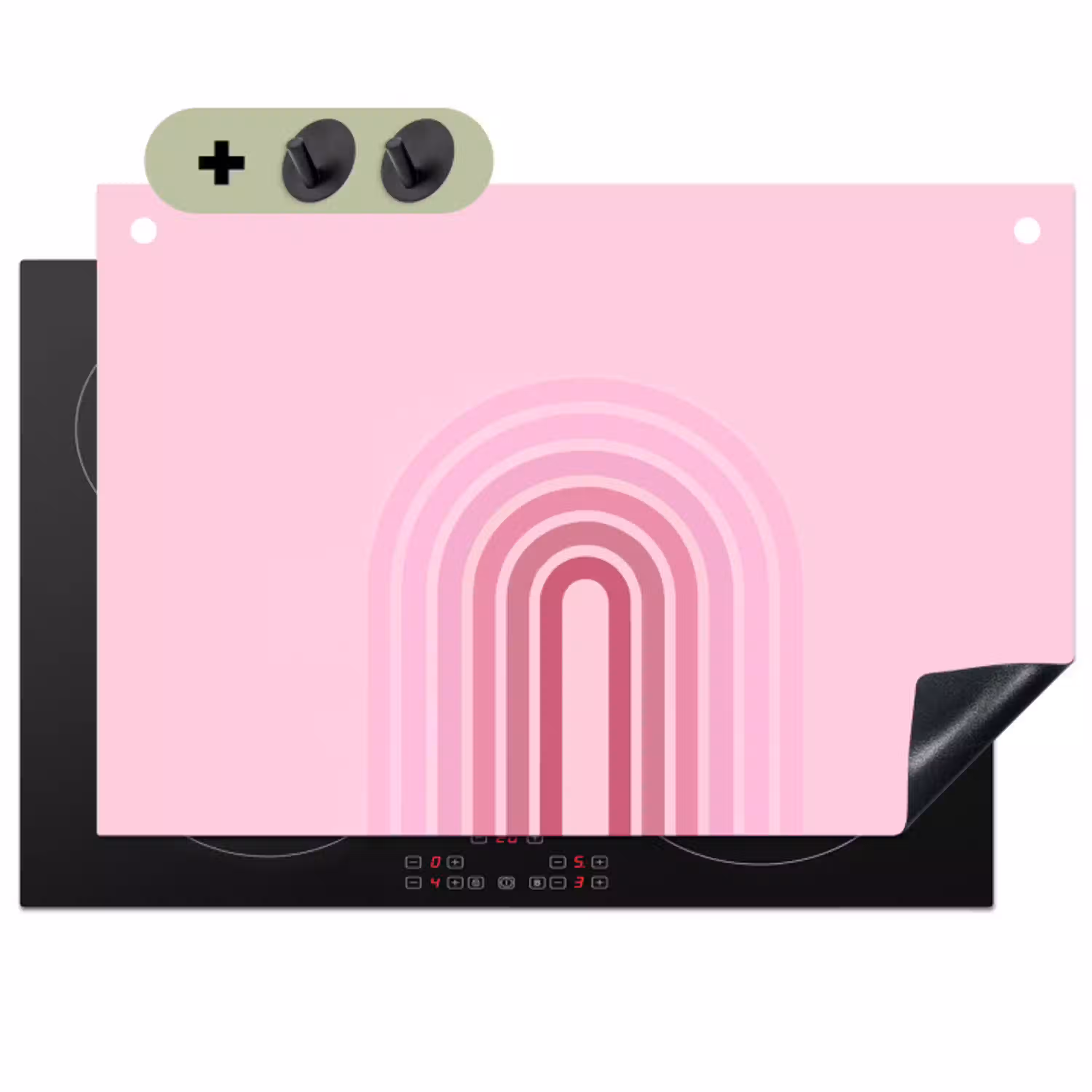 Regenboog - Roze - Abstract - Modern - Minimalistisch Inductie beschemer met haakjes klein -3d