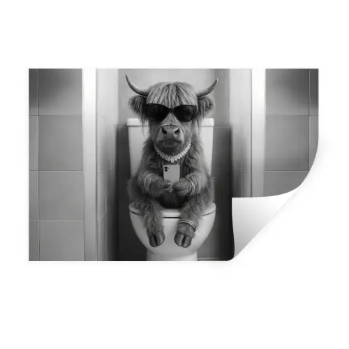 Stier - Telefoon - Toilet - Zwart - Wit Muursticker klein -3d