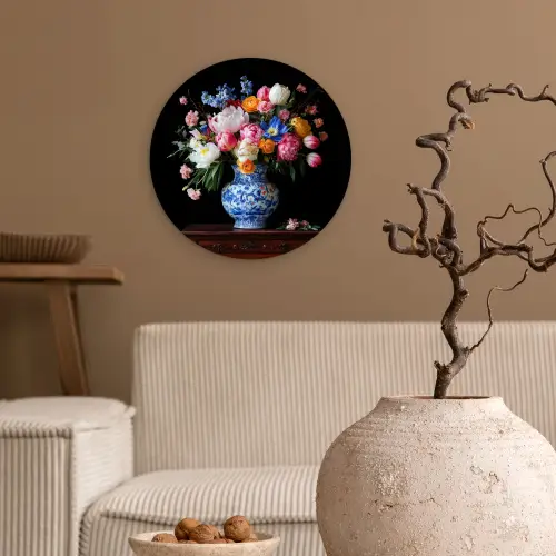Rozen - Bloemen - Vaas - Boeket Wandcirkel kunststof plaat 5mm dik klein -sfeer1