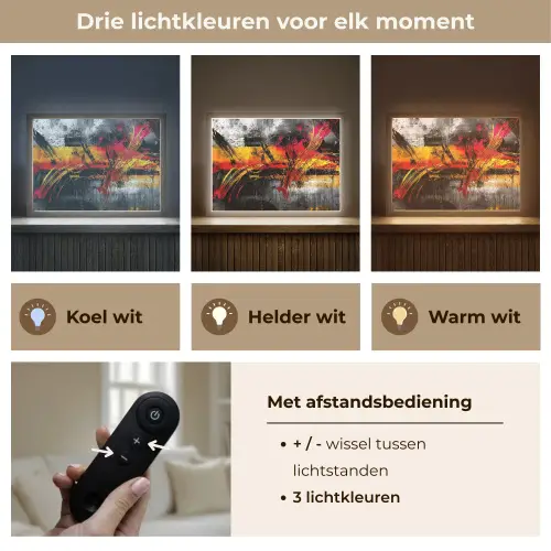 Kunst - Zwart - Abstract Light Box met batterij (Wandlamp) middel -USP_lichtkleurNL