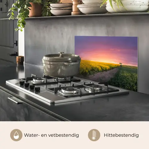 Bloemen - Weg - Lucht - Geel - Paars - Zonsondergang - Natuur keuken achterwand spatscherm klein -usp_NL