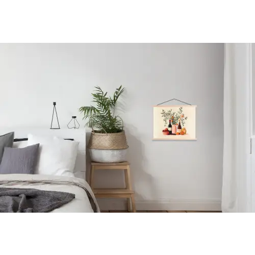 Wijnflessen - Takken - Sinaasappels textielposter latten blank klein -woonkamer
