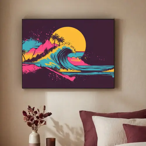 Golf - Kleurrijk - Zon - Palmbomen Textielframe zwart klein -sfeer1