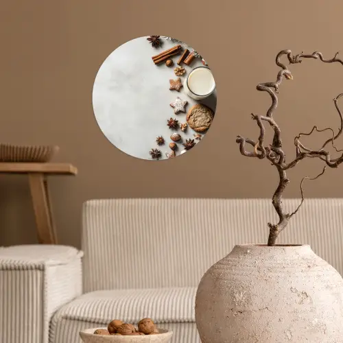 Winter - Kerst - Specerijen - Wit Wandcirkel behangsticker klein -sfeer1