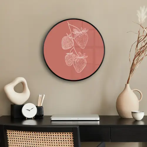 Minimalistisch - Illustratie - Aardbei - Tak Fotolijst rond zonder passe partout klein -sfeer1
