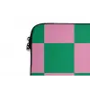 Schaakbord patroon - Groen - Roze - Blokjes laptophoes neopreen klein -detail