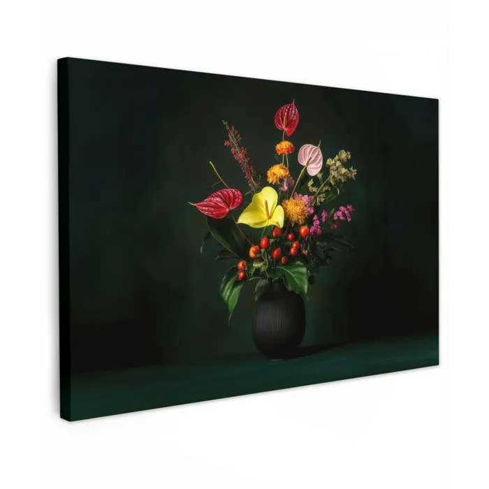 Bloemen - Vaas - Zwart Tuinposter op houten frame 2 cm dik klein -3d