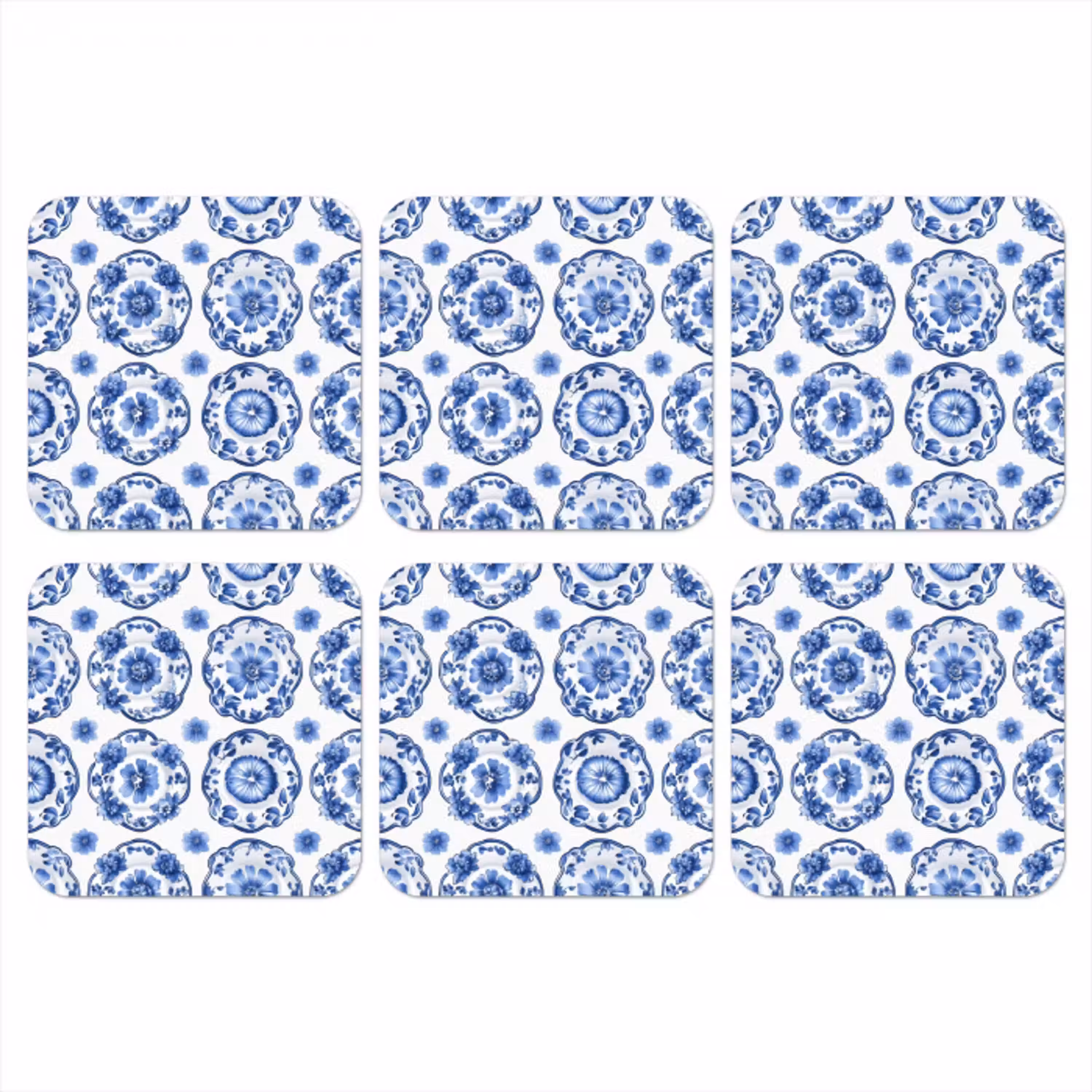 Sierborden - Bloemen - Blauw onderzetter kurk middel 366 -3d