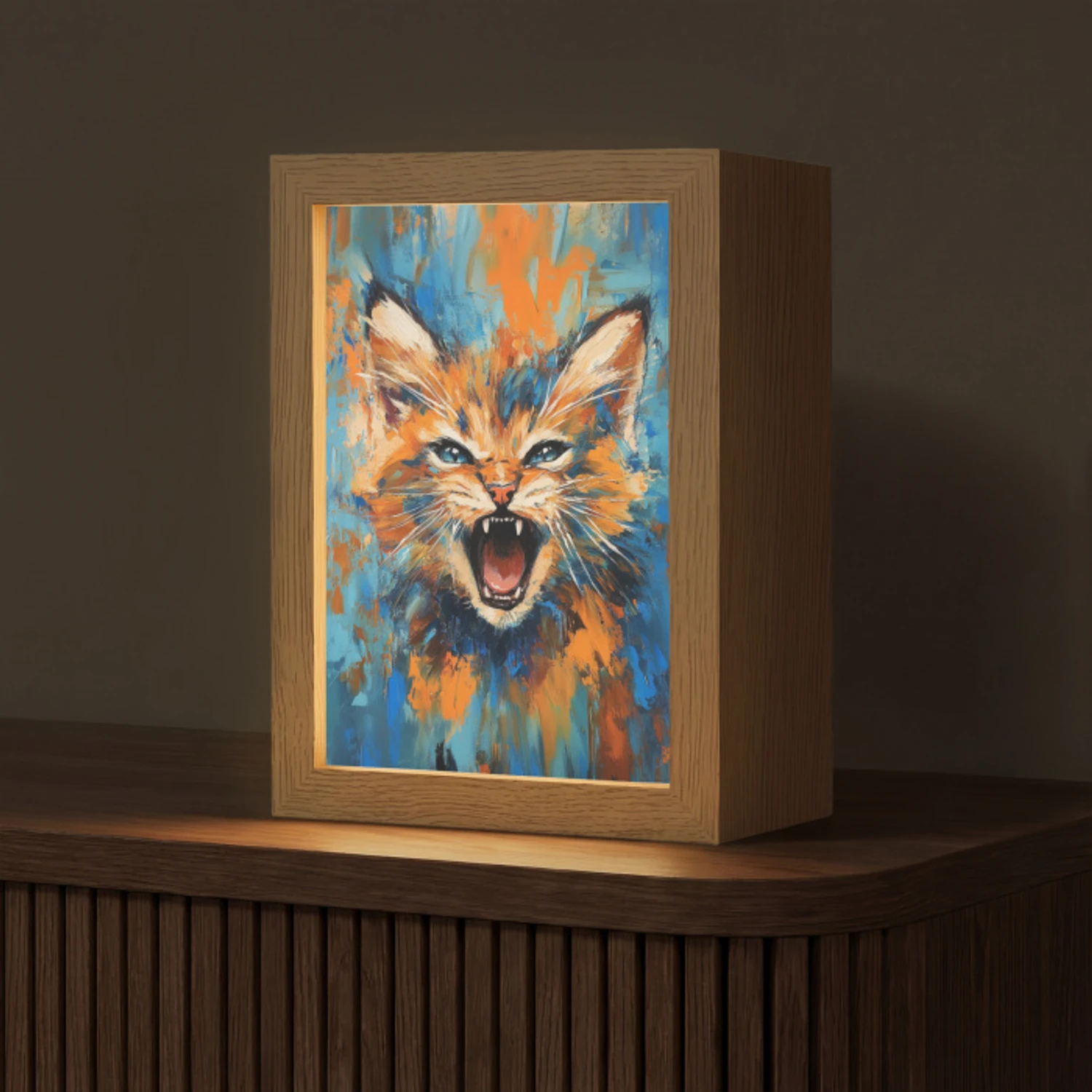 Kat - Kleurrijk - Oranje - Blauw Light Box met kabel (Tafellamp) klein -z3d_website
