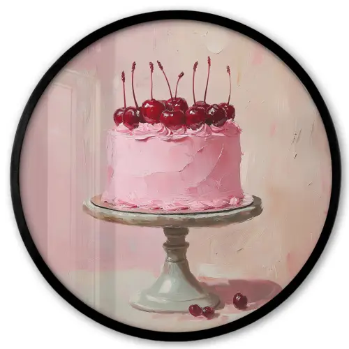 Taart - Pink - Cherry Fotolijst rond zonder passe partout klein -3d