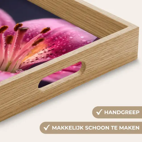Roze - lelie - Dauwdruppels Dienblad Rechthoek middel -USP_HandgreepNL