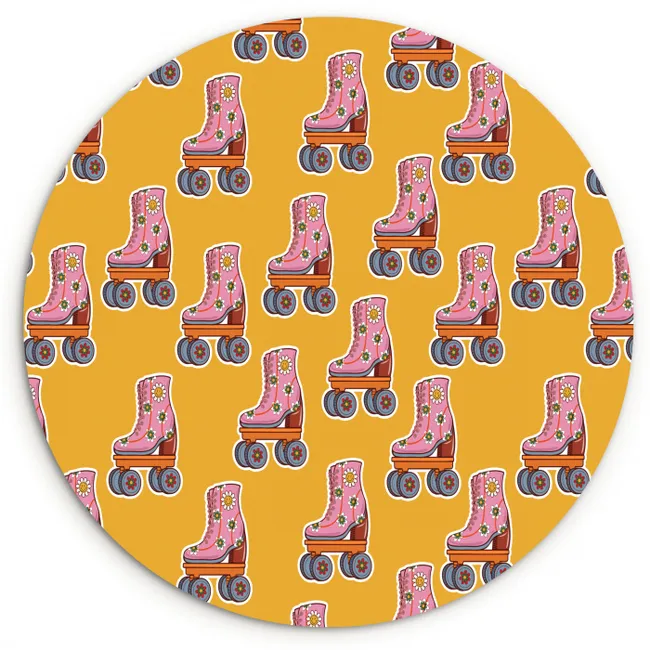 Geel - Rolschaatsen - Patroon Wandcirkel kunststof plaat 5mm dik klein 188 -3d