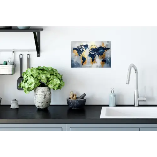 Wereldkaart - Blauw - Abstract Muursticker klein -keuken