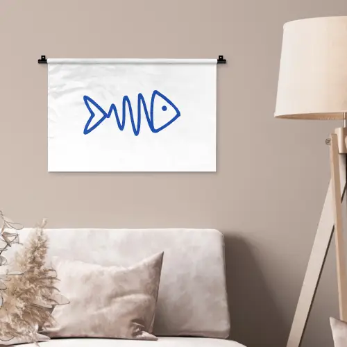 Vis - Minimalistisch - Blauw - Lijn Wandkleed katoen klein -sfeer4