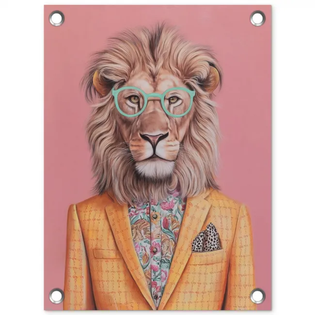 Leeuw - Pak - Geruit - Bril tuinposter los doek klein -3d