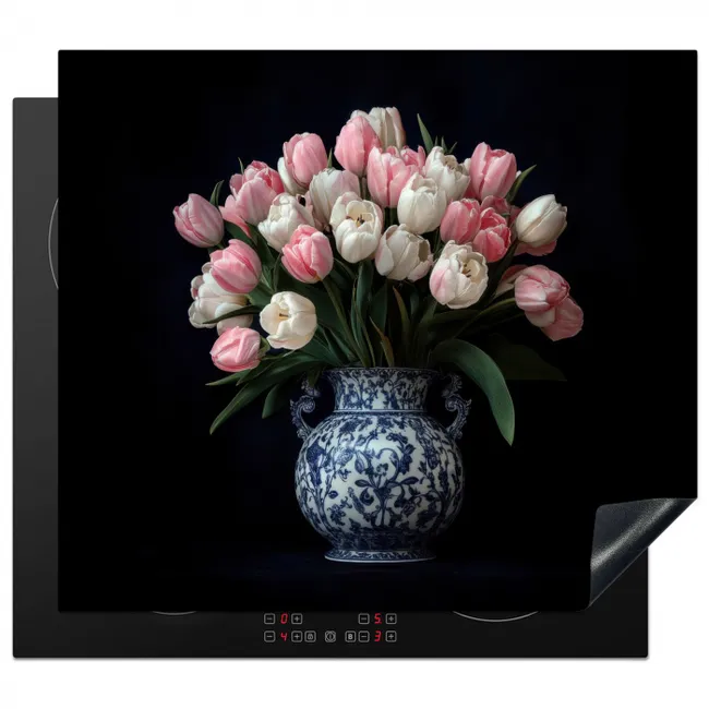 Bloemen - Roze - Tulpen - Vaas Inductie beschermer vinyl 3mm middel -3d