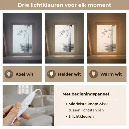 Bamboestammen - Water - Minimalistisch - Wit Light Box met kabel (Tafellamp) klein -USP_lichtkleurNL