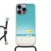 Strand - Blauwe lucht - Geel - Parasol Hoesje iPhone 16 Pro Max met koord klein -3d