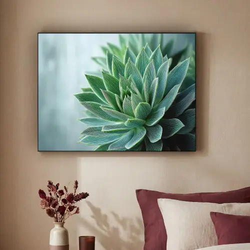 Vetplant - Bladeren - Groen - Wazig Textielframe zwart klein -sfeer1
