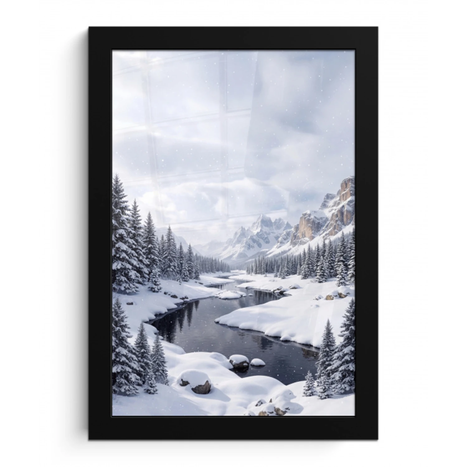 Sneeuwlandschap - Bergen - Rivier - Winter fotolijst zwart zonder passe partout klein -3d