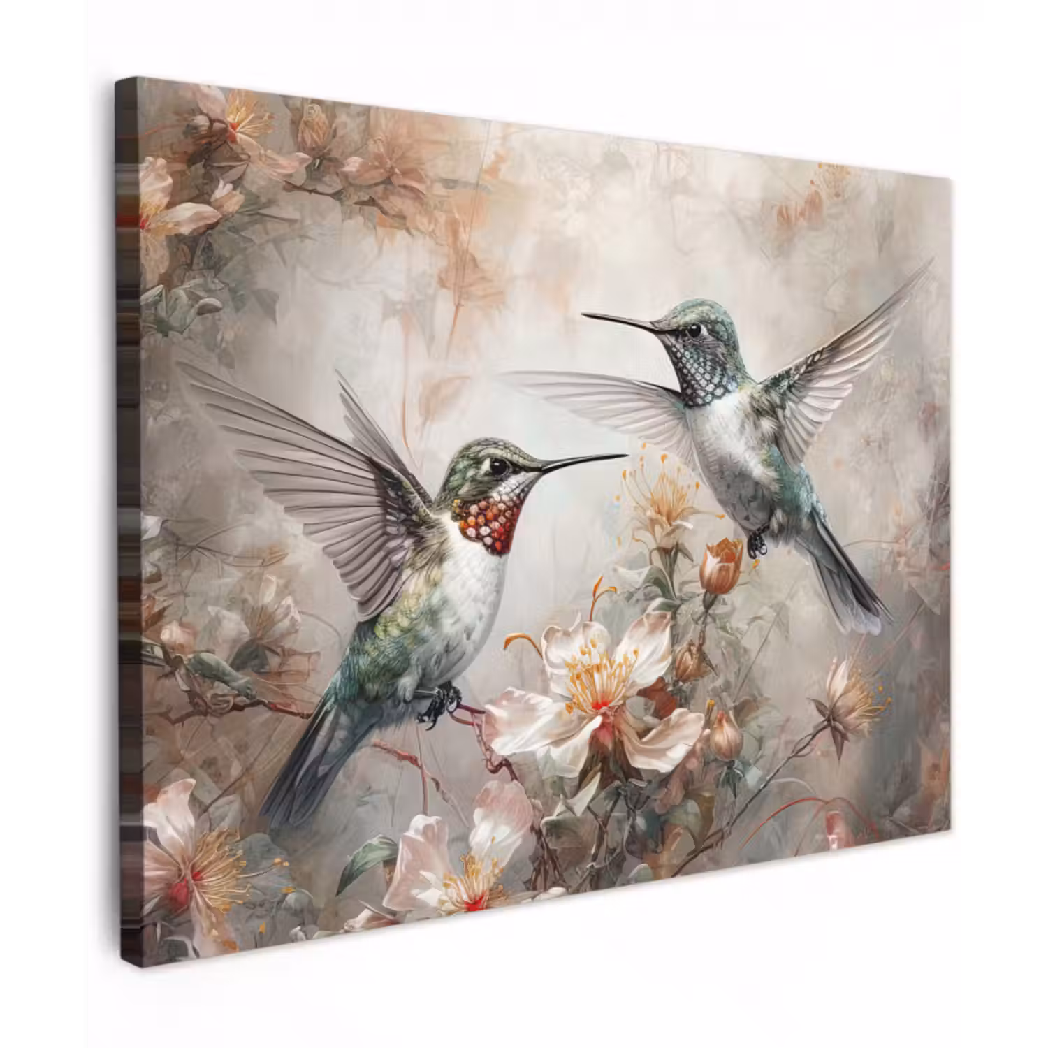 Leinwandbild - Kolibri - Vögel - Blumen - Pflanzen