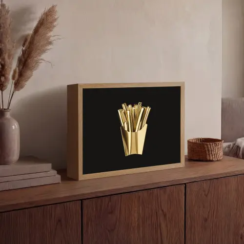 Friet - Goud - Chrome - Eten Light Box met batterij (Wandlamp) middel -sfeer2