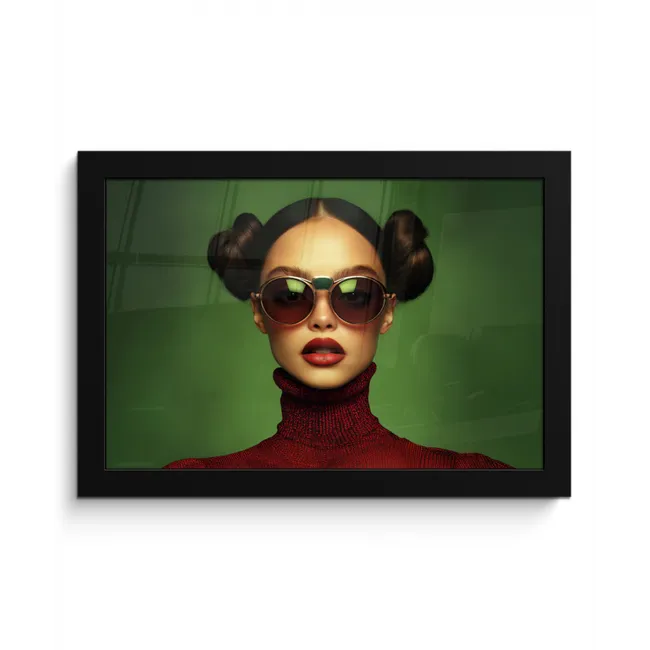 Vrouw - Groen - Bril - Aesthetic - Modern fotolijst zwart zonder passe partout klein -3d