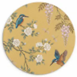 IJsvogels - Bloesem - Geel Wandcirkel kunststof plaat 5mm dik klein -3d