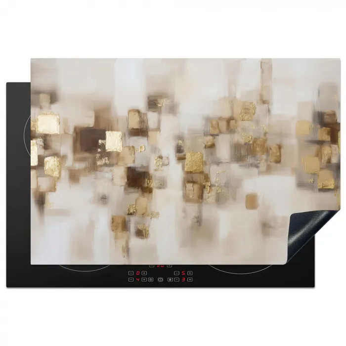 Abstracte vierkanten - Aardetonen - Mistig Inductie beschermer vinyl 3mm klein -3d