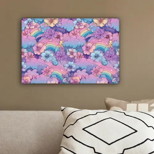 Regenbogen - Bloemen - Kleurrijk - Wolken canvas 2cm klein -sfeer3