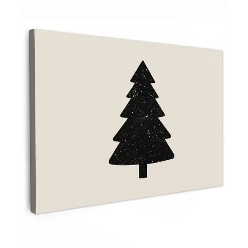 Kerstboom - Zwart - Feestdagen - Beige Tuinposter op houten frame 2 cm dik klein -3d