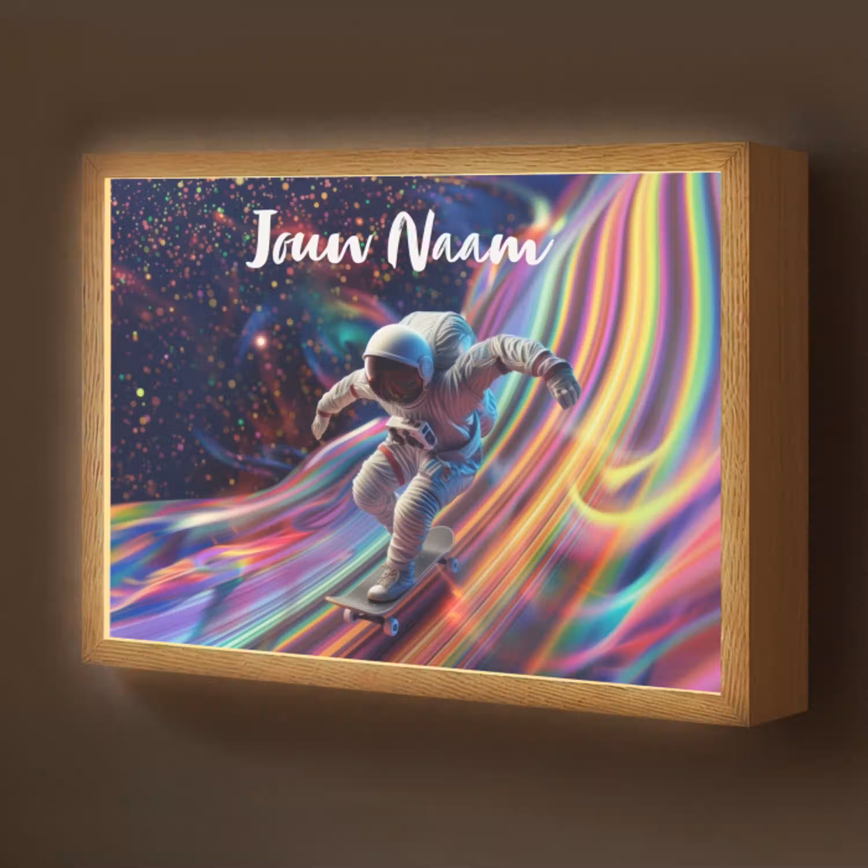 Astronaut - Ruimte - Skateboard - Kleurrijk Light Box met batterij (Wandlamp kind) middel -z3d_website