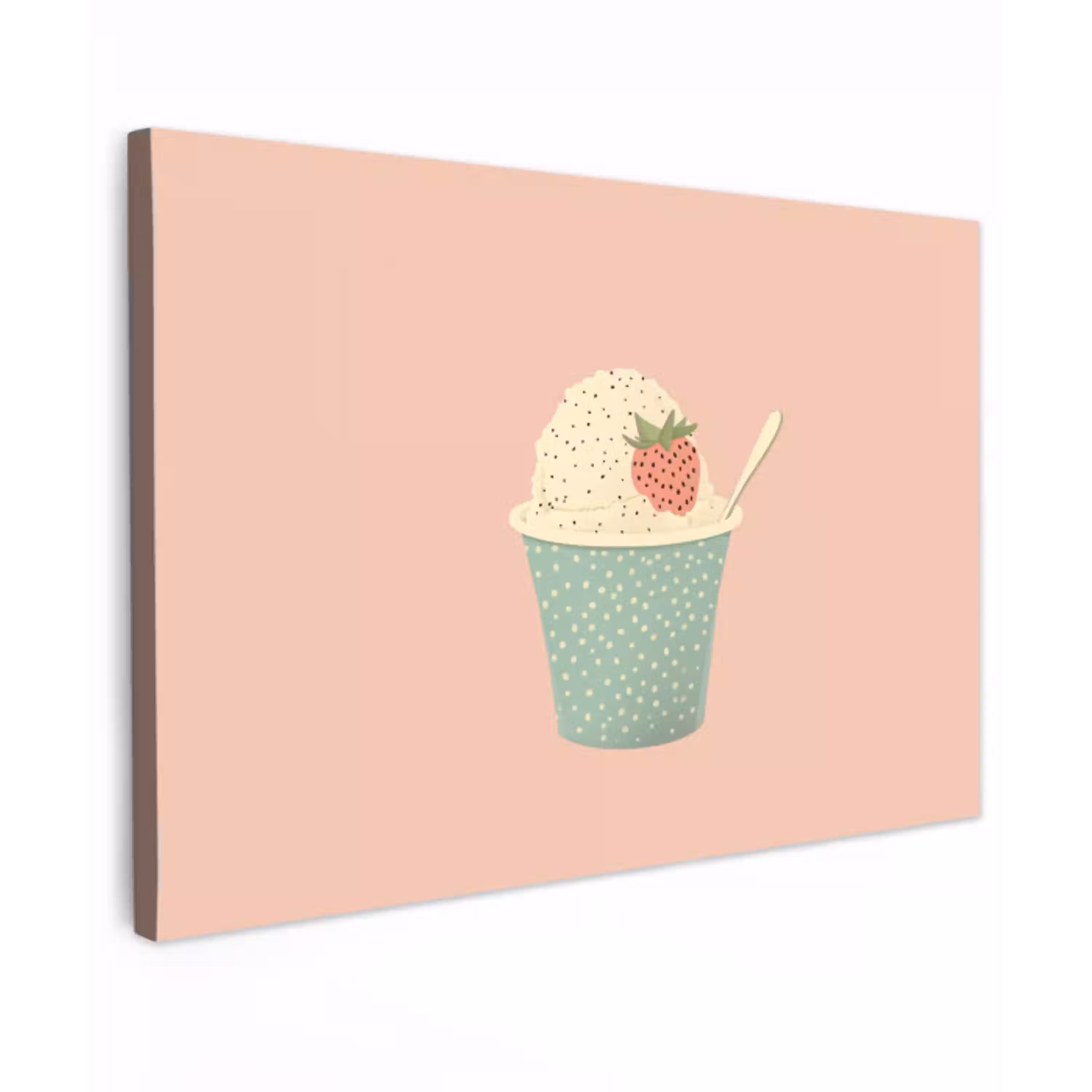 Bakje - Ijs - Aardbei - Roze canvas 2cm klein -z3d
