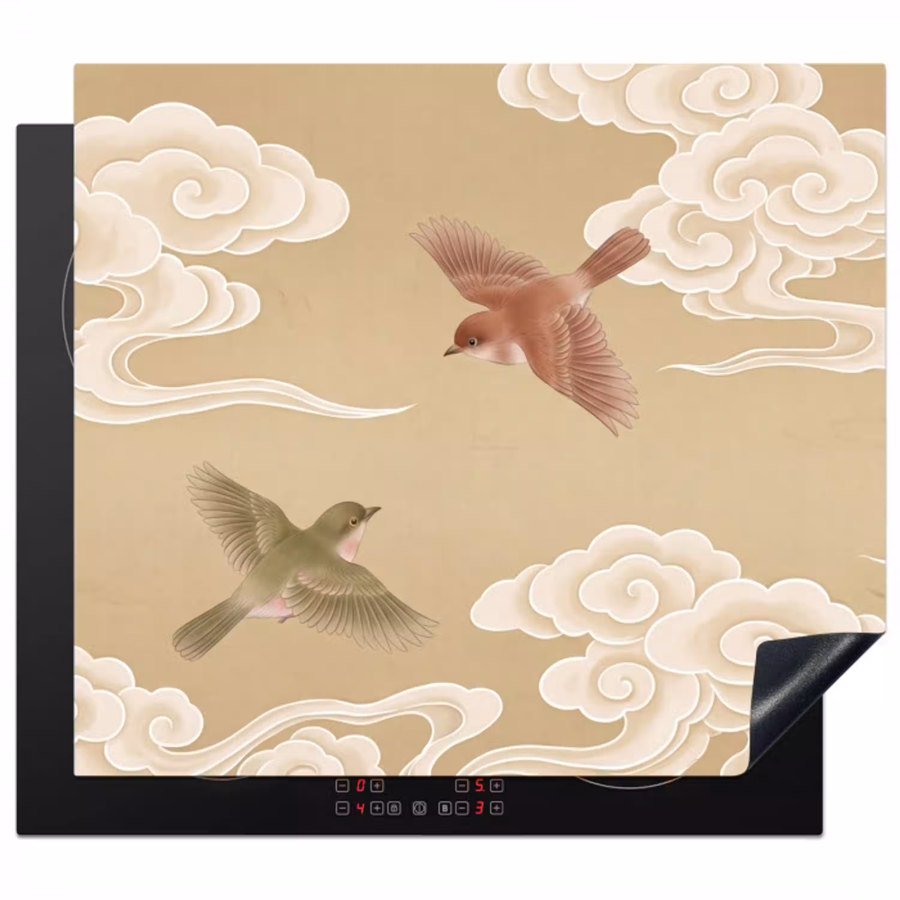 Vogels - Vliegen - Beige Inductie beschermer vinyl 3mm middel -3d