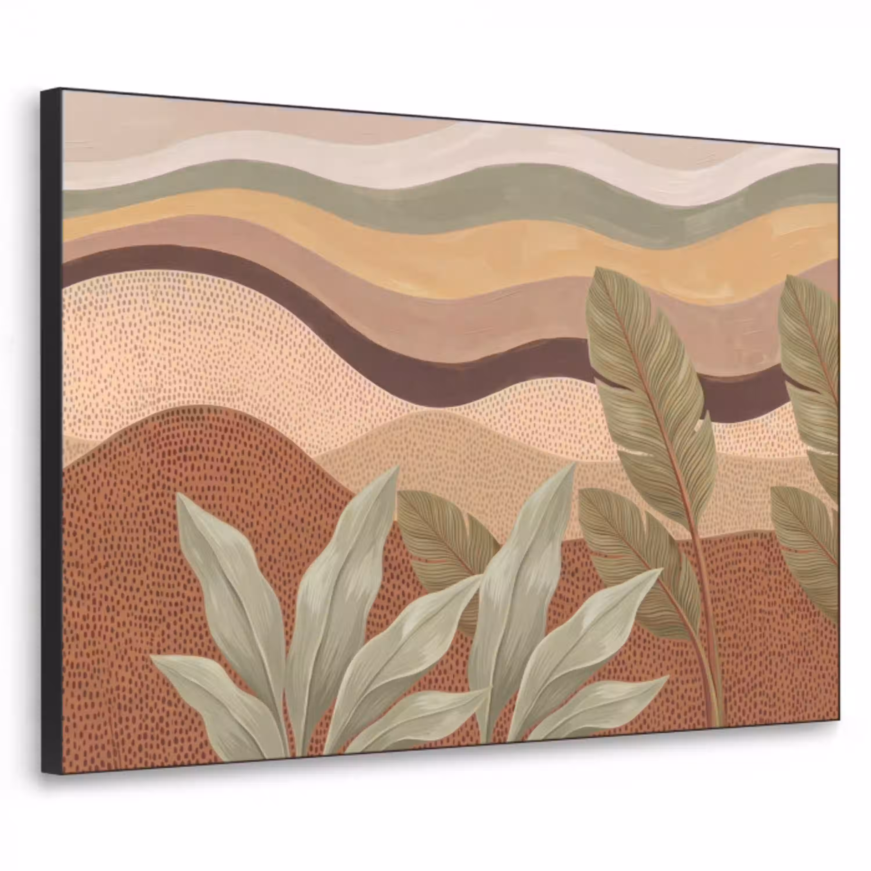 Natuur - Bladeren - Landschap - Abstract - Aardetinten Textielframe zwart klein -3d