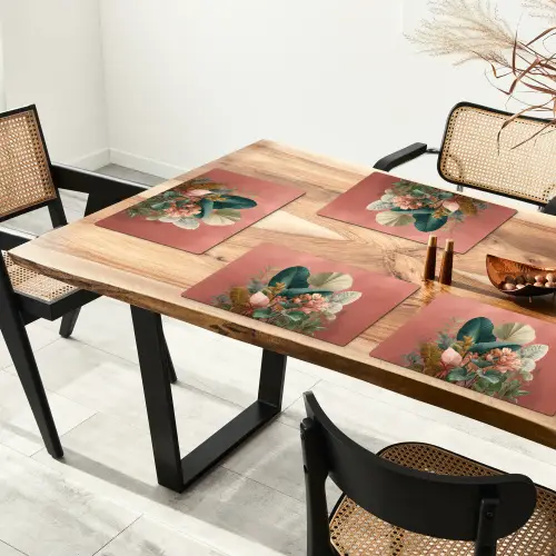 Tropische bladeren - Bloemen - Roze - groen Placemat vinyl groot -zzsfeer4_Kitchenyeah-website