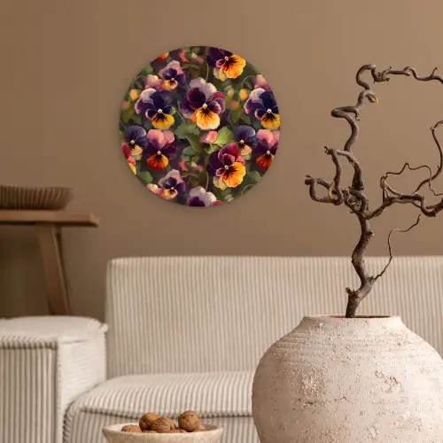Warm - Patroon - Penseel - Viooltjes Wandcirkel plexiglas klein 852 -sfeer1