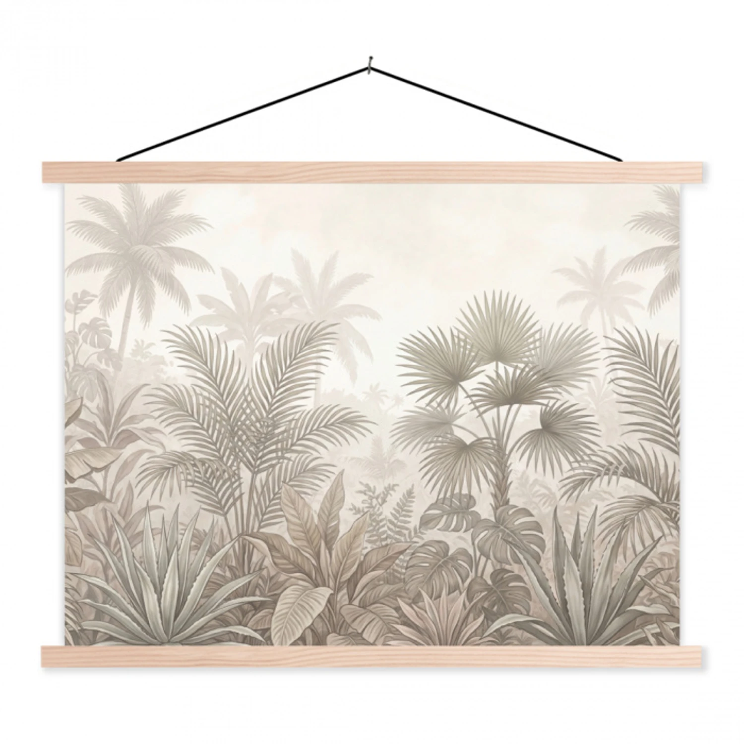Jungle - Tropisch - Natuur -Vintage - Beige textielposter latten blank klein -3d