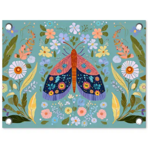 Vlinder - Sierlijk - Bloemen - Bladeren tuinposter los doek klein -3d
