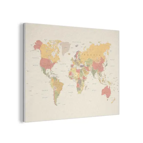 Wereldkaart - Realistisch - Beige PET vilt klein -3d