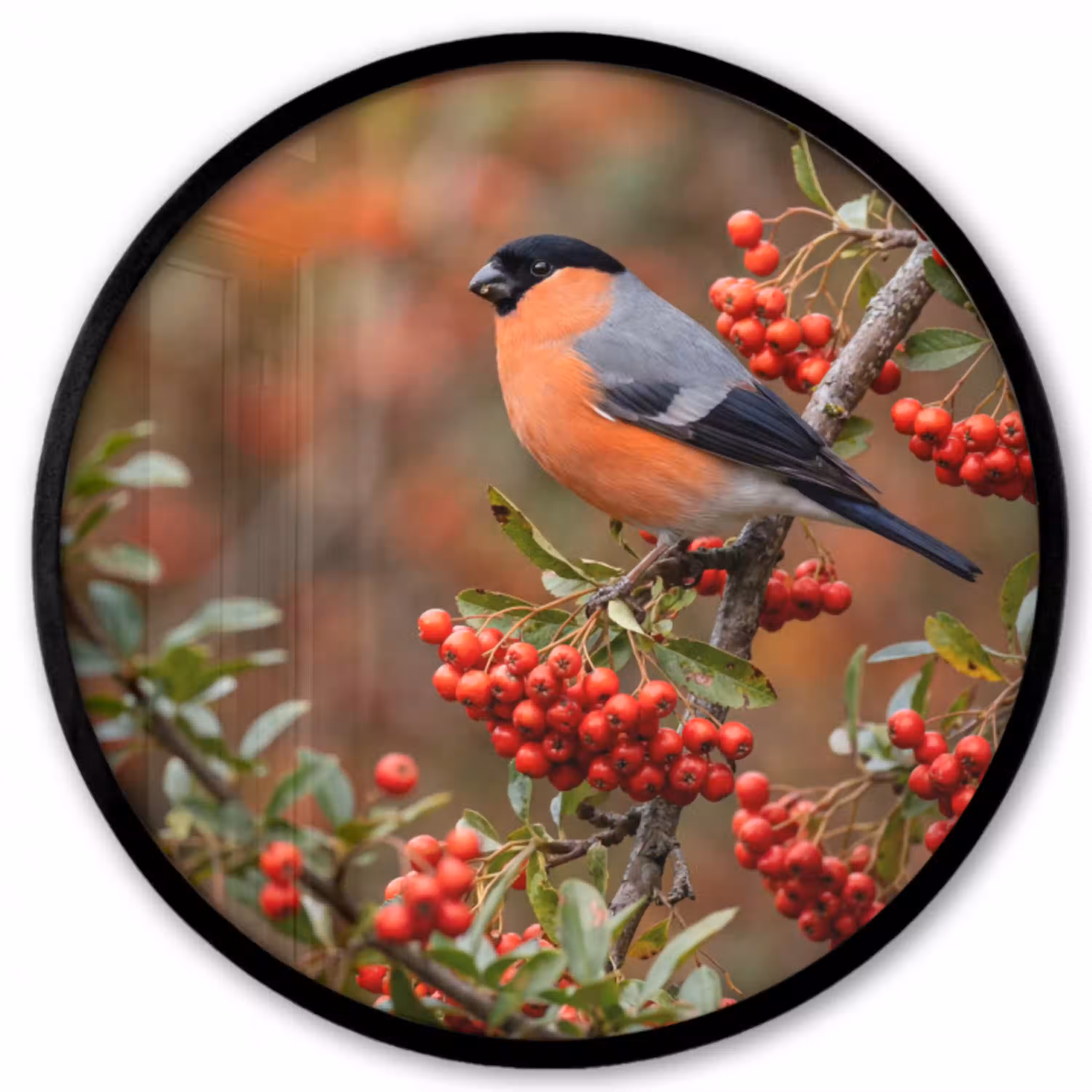 Goudvink - Bessen - Herfst - Natuur - Kleurrijk Fotolijst rond zonder passe partout klein -3d