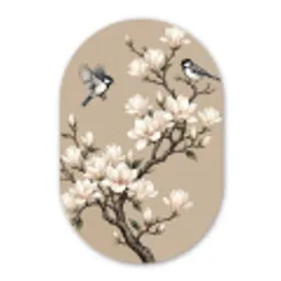 Oosters - Vogels - Beige Wandcirkel Ovaal Forex klein -3d