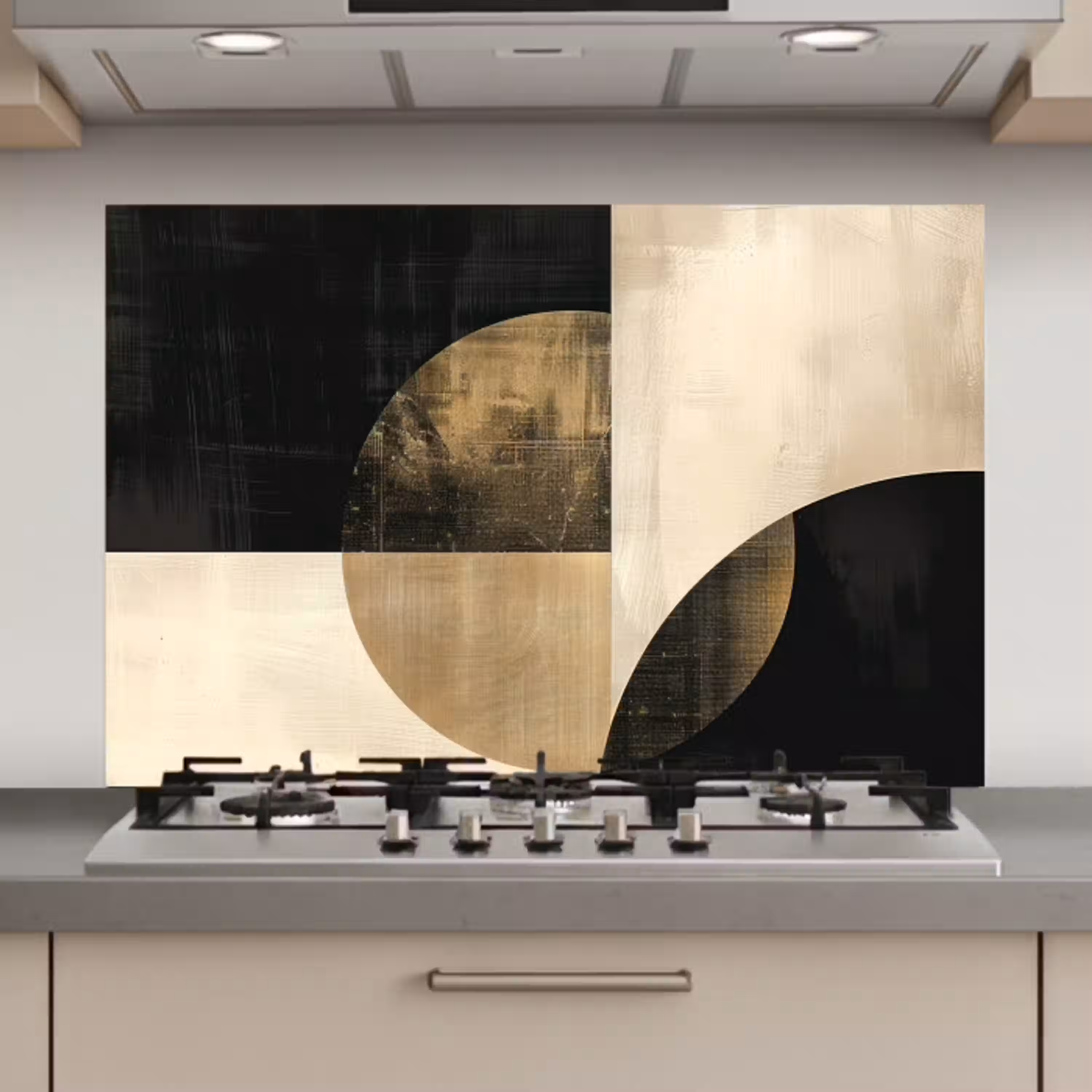 Abstract - Cirkels - Zwart - Goud keuken achterwand spatscherm klein -3d_website