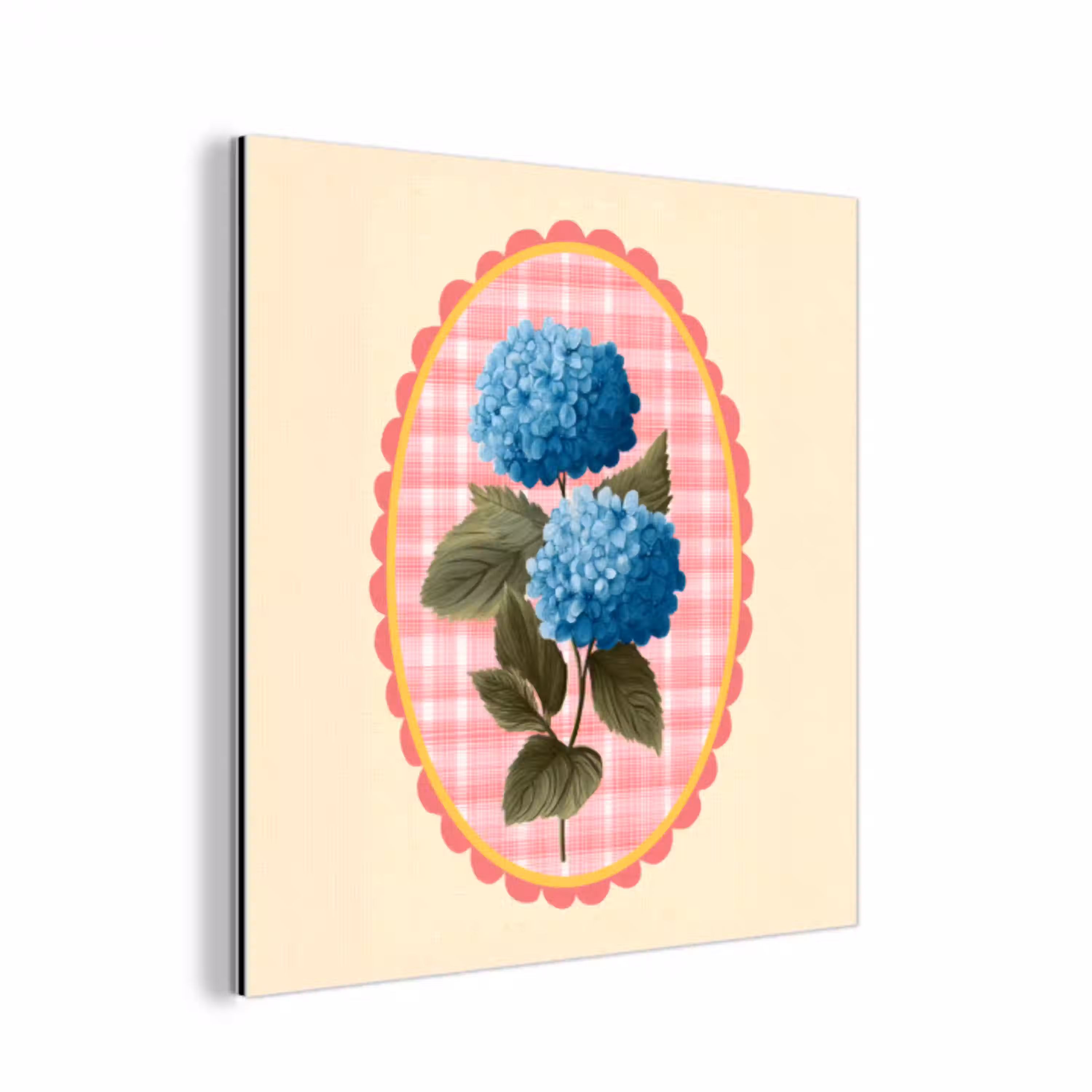 Bloemen - Blauw - Lijst - Bladeren aluminium wit klein -3d