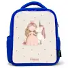 Prinses en een eenhoorn in pastel kleuren Kinderrugzak - Blauw middel -3d