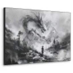 Krijger - Draak - Grijs Textielframe zwart klein -3d